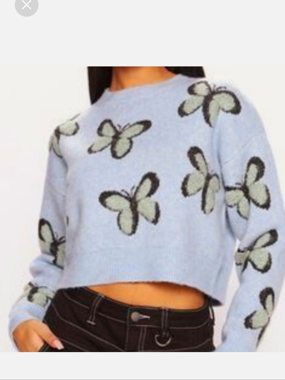 Butterfly Crop Sweater - Light Blue